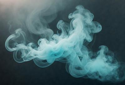 The primary subject of the image is a blue smoke or fog, which is the main object, scene, or focus of the image. The setting is a dark background, which contrasts with the blue smoke. The visual style is a digital art or illustration, as the smoke appears to be digitally rendered or manipulated. The colors and mood of the image are predominantly blue, creating a calm and serene atmosphere.