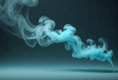 The primary subject of the image is a blue smoke or vapor, which appears to be a digital art or illustration. The setting is a blue background, and the visual style gives the impression of a futuristic or surreal scene. The colors and mood of the image are predominantly blue, creating a calm and serene atmosphere.