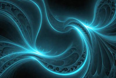 The primary subject of the image is a blue, swirling, and flowing pattern. The setting is a dark background, which contrasts with the vibrant blue color of the pattern. The visual style appears to be a combination of digital art and illustration, creating a dynamic and captivating scene. The dominant colors are blue and black, giving the image a sense of depth and intensity.