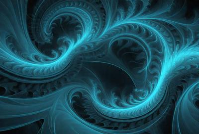 The primary subject of the image is a blue and white swirl pattern, which appears to be a digital art or illustration. The setting is a dark background, which contrasts with the swirl pattern. The visual style is a combination of digital art and illustration, creating a unique and captivating image. The colors and mood of the image are predominantly blue and white, giving it a calming and serene atmosphere.