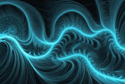 The primary subject of the image is a blue, swirling, and flowing pattern. The setting is a dark background, which contrasts with the vibrant blue color of the pattern. The visual style appears to be a digital art or illustration, as the swirls and flowing lines are intricately detailed. The colors and mood of the image are predominantly blue, creating a sense of calmness and tranquility.