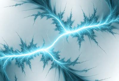The primary subject of the image is a blue lightning bolt, which is the main object, scene, or focus of the image. The setting or background is a white surface, which provides a clean and minimalistic backdrop for the lightning bolt. The visual style of the image is digital art, as it appears to be a digital illustration or drawing of the lightning bolt. The dominant colors in the image are blue and white, creating a sense of calmness and tranquility.