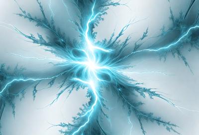 The primary subject of the image is a blue lightning bolt, which is the main object, scene, or focus of the image. The setting or background features a white surface, which provides a clean and minimalistic backdrop for the lightning bolt. The visual style of the image is digital art, as it is a digital illustration of a lightning bolt. The dominant colors in the image are blue and white, creating a sense of energy and movement.