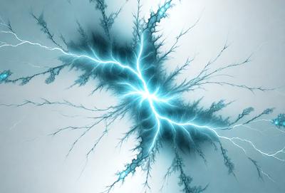 The primary subject of the image is a blue lightning bolt, which is the main object, scene, or focus of the image. The setting is a white background, which provides a clean and minimalistic environment. The visual style is digital art, as the lightning bolt is depicted in a digital manner. The colors and mood of the image are predominantly blue, which gives it a calm and serene atmosphere.