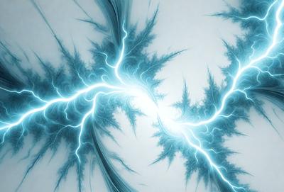The primary subject of the image is a blue lightning bolt, which is the main object, scene, or focus of the image. The setting or background is a white surface, which provides a clean and minimalistic backdrop for the lightning bolt. The visual style of the image is digital art, as it appears to be a digital illustration or drawing of the lightning bolt. The colors and mood of the image are predominantly blue, with the lightning bolt being the main source of light and energy in