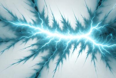 The primary subject of the image is a blue lightning bolt, which is the main object, scene, or focus of the image. The setting is a white background, which provides a clean and uncluttered environment for the lightning bolt. The visual style of the image is digital art, as it appears to be a digital illustration or drawing of the lightning bolt. The dominant colors in the image are blue and white, creating a sense of calmness and tranquility.