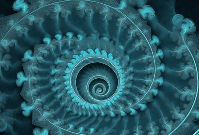 The primary subject of the image is a spiral pattern, which is the main object, scene, or focus of the image. The spiral pattern is set against a blue background, giving it a vibrant and lively appearance. The visual style of the image is digital art, as it is a computer-generated design. The dominant colors in the image are blue and white, creating a sense of depth and contrast. The overall atmosphere of the image is dynamic and engaging, with the spiral pattern serving as the central point of interest