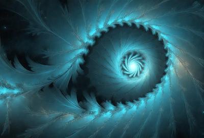 The primary subject of the image is a spiral pattern, which is the main object, scene, or focus of the image. The spiral pattern is set against a blue background, creating a visually striking contrast. The spiral pattern is depicted in a digital art style, giving it a modern and intricate appearance. The overall atmosphere of the image is one of depth and complexity, with the spiral pattern serving as a captivating visual element.