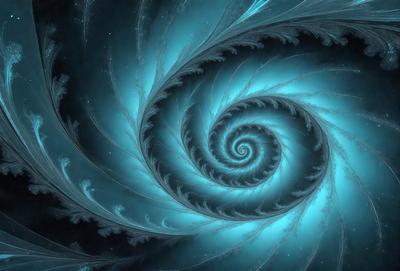 The primary subject of the image is a spiral pattern, which is the main object, scene, or focus of the image. The spiral pattern is set against a blue background, creating a visually striking contrast. The spiral pattern is depicted in a digital art style, giving it a modern and intricate appearance. The overall atmosphere of the image is one of beauty and complexity, with the blue hues adding a sense of depth and tranquility.