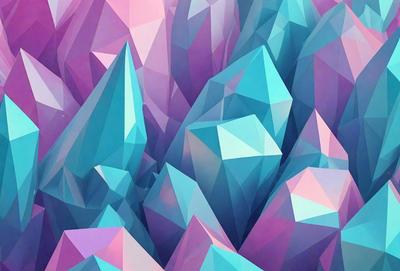 The primary subject of the image is a large, colorful, and intricate mountain made up of many triangular shapes. The mountain is predominantly blue and purple, creating a vibrant and lively atmosphere. The setting is a purple and blue sky, which serves as the backdrop for the mountain. The visual style of the image is a combination of digital art and illustration, showcasing the artist's creativity and skill in crafting a visually appealing and unique landscape.