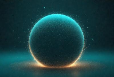 The primary subject of the image is a large, blue, glowing ball. The setting is a dark background, which contrasts with the bright blue ball. The visual style is a digital art or illustration, creating a unique and eye-catching scene. The colors and mood of the image are predominantly dark and moody, with the blue ball standing out as the main focal point.