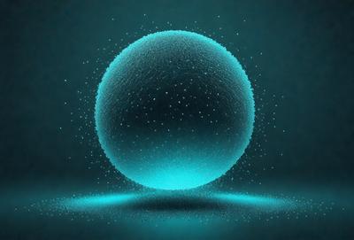 The primary subject of the image is a large, blue, glowing sphere. The setting is a dark background, which contrasts with the bright blue glow of the sphere. The visual style is a digital art or illustration, creating a unique and captivating scene. The colors and mood of the image are predominantly blue, giving it a calm and serene atmosphere.