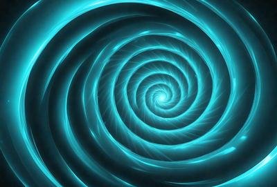 The primary subject of the image is a spiral pattern, which is the main object, scene, or focus of the image. The spiral pattern is set against a blue background, creating a visually striking contrast. The spiral pattern is depicted in a digital art style, giving it a modern and dynamic appearance. The overall atmosphere of the image is vibrant and energetic, with the blue color evoking a sense of calmness and tranquility.