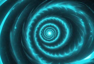 The primary subject of the image is a spiral pattern, which is the main object, scene, or focus of the image. The spiral pattern is set against a blue background, creating a visually striking contrast. The spiral pattern is depicted in a digital art style, giving it a modern and dynamic appearance. The overall atmosphere of the image is vibrant and captivating, with the blue hues evoking a sense of depth and tranquility.