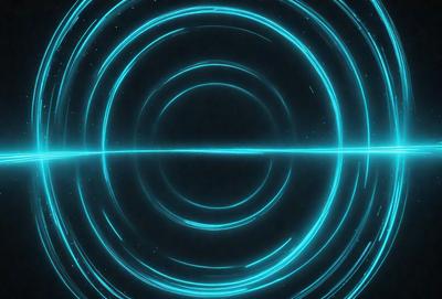 The primary subject of the image is a blue circle with a hole in the center. The setting is a dark background, and the visual style appears to be a digital art or illustration. The dominant colors are blue and black, creating a moody and mysterious atmosphere.