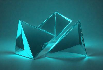 The primary subject of the image is a blue glass cube. The setting is a white background, which provides a clean and minimalist appearance. The visual style is a digital art or illustration, as the cube is depicted in a three-dimensional manner. The dominant colors are blue and white, creating a calm and serene atmosphere.
