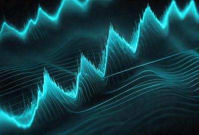 The primary subject of the image is a series of blue and green waves, which are the main objects in the scene. The setting is a dark background, which contrasts with the bright colors of the waves. The visual style of the image is a combination of digital art and illustration, creating a dynamic and visually appealing representation of the waves. The dominant colors in the image are blue and green, which evoke a sense of calmness and tranquility.