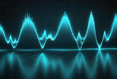 The primary subject of the image is a series of blue and white waves, which are the main objects in the scene. The setting is a dark background, which contrasts with the bright blue and white colors of the waves. The visual style of the image is a combination of digital art and illustration, creating a dynamic and visually appealing representation of the waves. The overall atmosphere of the image is one of depth and movement, as the waves appear to be in motion.