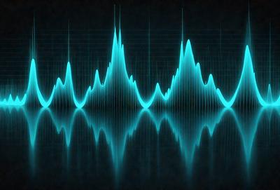 The primary subject of the image is a series of blue and green waves, which are the main objects in the scene. The setting is a black background, which contrasts with the vibrant colors of the waves. The visual style is a digital art or illustration, as the waves are depicted in a patterned manner. The dominant colors are blue and green, creating a calming and soothing atmosphere.