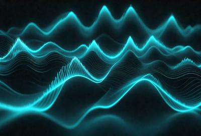 The primary subject of the image is a series of blue waves or ripples, which are the main objects in the scene. The setting is a dark background, which contrasts with the blue waves. The visual style is a digital art or illustration, as the waves are depicted in a patterned manner. The dominant colors are blue, and the overall atmosphere is calm and serene.