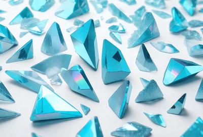 The primary subject of the image is a collection of blue glass shards or broken glass pieces. These shards are scattered across a white surface, creating a visually striking contrast between the blue glass and the white background. The visual style of the image is a close-up of the blue glass, showcasing its unique texture and color. The overall atmosphere of the image is one of intrigue and artistic beauty, as the viewer is drawn to the captivating arrangement of the blue glass shards.