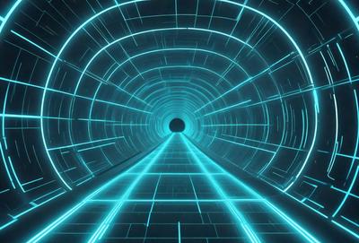 The primary subject of the image is a tunnel with a blue light illuminating it. The tunnel appears to be a futuristic, high-tech environment. The setting is a dark, enclosed space with a blue glow, giving it a mysterious and intriguing atmosphere. The visual style of the image is a digital art or illustration, with a focus on the tunnel and its unique lighting. The colors and mood of the image are predominantly blue, creating a sense of depth and a futuristic v