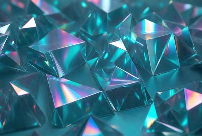 The primary subject of the image is a collection of blue and clear glass squares. These glass squares are arranged in a visually appealing manner, creating a sense of depth and dimension. The setting is a blue background, which complements the vibrant colors of the glass squares. The visual style of the image is a combination of photo and digital art, as the glass squares appear to be both real and digitally manipulated. The overall atmosphere of the image is one of beauty and creativity, with the blue and clear glass squares serving as