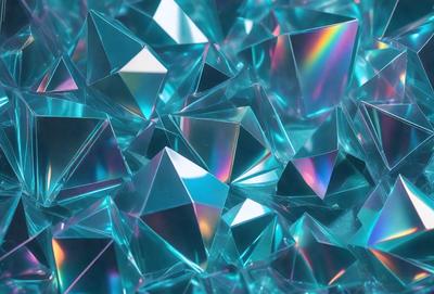 The primary subject of the image is a large number of blue crystals, which are arranged in a visually appealing manner. The setting is a blue background, which complements the vibrant colors of the crystals. The visual style of the image is a combination of photo and digital art, creating a unique and eye-catching pattern. The dominant colors in the image are blue and white, giving the scene a calming and serene atmosphere.