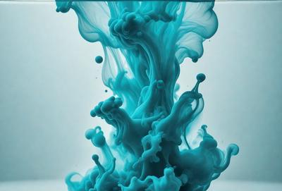 The primary subject of the image is a blue, swirling, and flowing liquid, which appears to be a mix of paint and water. The setting is a white background, which provides a clean and uncluttered environment for the liquid to be the main focus. The visual style of the image is a combination of digital art and illustration, as the liquid is depicted in a dynamic and fluid manner. The dominant colors in the image are blue and white, creating a sense of calmness and tranquility.