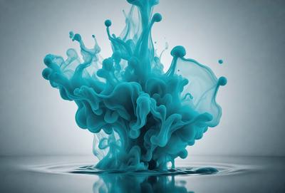 The primary subject of the image is a blue, swirling, and splashing liquid, which appears to be a blue water-like substance. The setting is a white background, which provides a clean and minimalistic environment for the visual style. The image is a digital art or illustration, showcasing the artist's creativity and skill in capturing the dynamic nature of the blue liquid. The dominant colors in the image are blue and white, creating a calming and serene atmosphere.