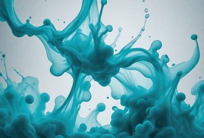 The primary subject of the image is a blue liquid, possibly water or a blue-colored substance, that is flowing and splashing. The setting is a white background, which provides a clean and uncluttered environment for the blue liquid to be the main focus. The visual style of the image is a close-up of the blue liquid, showcasing its movement and texture. The colors and mood of the image are predominantly blue, creating a calm and serene atmosphere.
