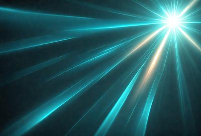 The primary subject of the image is a bright blue light, which appears to be a neon light or a light source with a blue hue. The light is shining through a blue haze, creating a visually striking scene. The setting is a dark background, which contrasts with the bright blue light. The visual style of the image is a combination of a photo and a digital art or illustration, as the light source and the haze are both digitally rendered elements. The colors and mood of the image are predomin