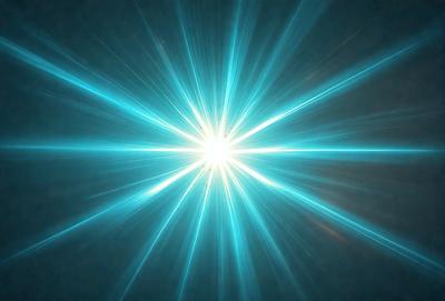 The primary subject of the image is a bright, blue light source, which appears to be a sun or a light bulb. The light source is surrounded by a blue background, creating a visually striking scene. The visual style of the image is a combination of a photo and digital art, as it captures the vibrant colors and light effects. The overall atmosphere of the image is energetic and lively, with the blue light source emanating a sense of warmth and positivity.