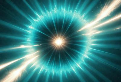 The primary subject of the image is a bright blue circle with a yellow center, which appears to be a light source or a bright spot in the darkness. The setting is a dark background, which contrasts with the bright circle. The visual style of the image is a combination of a photo and digital art, as it captures the vibrant colors and the unique lighting effect. The colors and mood of the image are predominantly blue and yellow, creating a sense of warmth and energy.