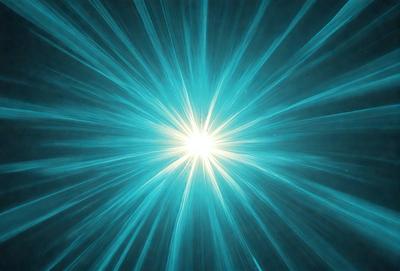 The primary subject of the image is a bright, blue light source, which appears to be a sun or a light bulb. The light source is surrounded by a blue background, creating a visually striking scene. The visual style of the image is a combination of a photo and digital art, as it captures the vibrant colors and light effects. The overall atmosphere of the image is energetic and lively, with the blue light source serving as the focal point.