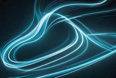 The primary subject of the image is a blue light streak or a blue light effect. The setting is a dark background, which contrasts with the blue light. The visual style appears to be a digital art or illustration, as the light effect is created through digital means. The colors and mood of the image are predominantly blue, giving it a futuristic and dynamic appearance.
