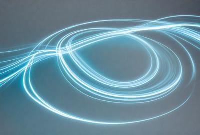 The primary subject of the image is a blue light, which appears to be a lightning bolt or a streak of light. The setting is a gray background, which provides a contrasting backdrop for the light. The visual style of the image is digital art, as it appears to be a digital rendering of the light. The colors and mood of the image are predominantly blue, creating a sense of movement and energy.