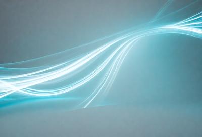 The primary subject of the image is a blue light streak, which appears to be a light effect or a digital art piece. The setting is a white background, which provides a clean and minimalistic environment for the light effect. The visual style is digital art, as the light streak is created through digital manipulation. The colors and mood of the image are predominantly blue, giving it a cool and modern appearance.