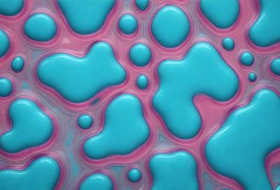 The primary subject of the image is a pattern of blue and pink blobs, which are likely part of a digital art or illustration. The setting appears to be a blue and pink background, creating a visually appealing and vibrant atmosphere. The visual style of the image suggests that it is a digital art or illustration, rather than a photo or traditional drawing. The colors and mood of the image are predominantly blue and pink, creating a sense of warmth and energy.