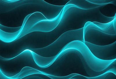 The primary subject of the image is a blue and white wave pattern. The setting is a dark background, which contrasts with the bright blue and white colors of the wave pattern. The visual style is a digital art or illustration, as the wave pattern appears to be a digital creation. The colors and mood of the image are predominantly blue and white, creating a calm and serene atmosphere.
