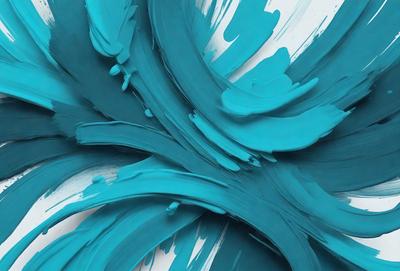 The primary subject of the image is a painting of a blue flower. The setting is a white background, and the visual style appears to be a digital art or illustration. The dominant colors in the painting are blue and green, creating a serene and calming atmosphere.