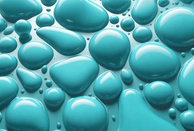 The primary subject of the image is a blue liquid, possibly water, with droplets or bubbles floating on its surface. The setting is a blue background, which adds to the overall visual style. The image appears to be a digital art or illustration, with a focus on the blue liquid and its droplets. The colors and mood of the image are predominantly blue, creating a calm and serene atmosphere.