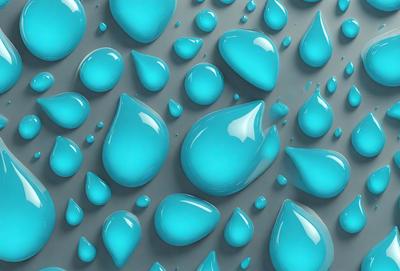 The primary subject of the image is a blue raindrop pattern. The setting is a gray background, which contrasts with the blue raindrops. The visual style is digital art, as the raindrops are rendered in a detailed and realistic manner. The dominant colors are blue and gray, creating a calm and soothing atmosphere.