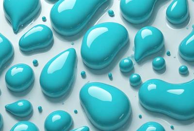 The primary subject of the image is a close-up of blue water droplets, which are the main objects in the scene. The setting is a white background, which provides a clean and uncluttered environment for the droplets. The visual style is a digital art or illustration, as the droplets are depicted in a detailed and realistic manner. The dominant colors in the image are blue and white, creating a calm and soothing atmosphere.