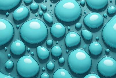 The primary subject of the image is a blue, bubbly surface, which appears to be a water-like substance. The setting is a blue background, and the visual style is a digital art or illustration. The dominant colors are blue and white, creating a calm and serene atmosphere.