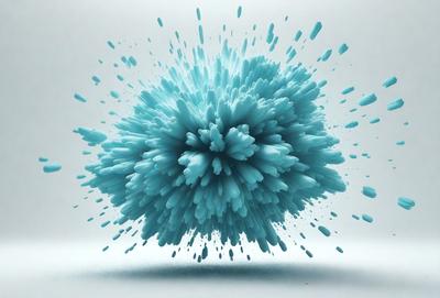The primary subject of the image is a blue, swirling, and splashing blob, which appears to be a digital art or illustration. The setting is a white background, which provides a clean and minimalist appearance. The visual style is modern and creative, with the blue blob being the focal point of the image. The colors and mood of the image are predominantly blue, creating a sense of calmness and tranquility.