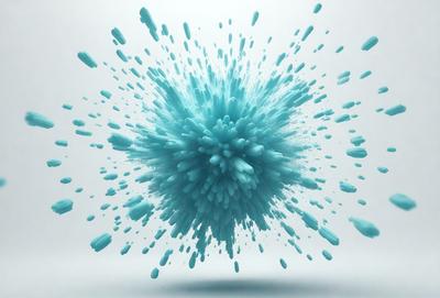 The primary subject of the image is a blue, swirling, and splashing blob, which appears to be a digital art or illustration. The setting is a white background, which provides a clean and minimalist appearance. The visual style is modern and creative, with the blue blob being the focal point of the image. The colors and mood of the image are predominantly blue, creating a sense of calmness and tranquility.