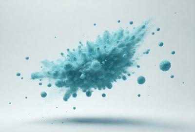 The primary subject of the image is a blue, swirling, and cloudy object, which appears to be a powder or a liquid. The setting is a white background, which provides a clean and minimalistic environment for the subject. The visual style of the image is a combination of photo and digital art, creating a unique and artistic representation of the blue swirl. The colors and mood of the image are predominantly blue, giving it a calming and serene atmosphere.
