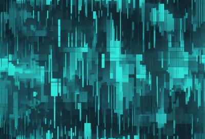 The primary subject of the image is a blue and green patterned background. The setting is a digital artwork, and the visual style is a combination of digital art and illustration. The dominant colors are blue and green, creating a calm and soothing atmosphere.
