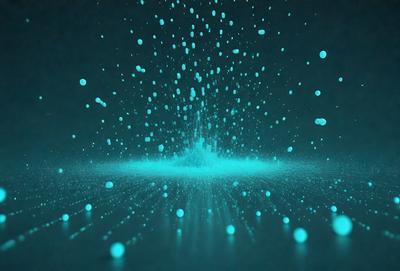 The primary subject of the image is a blue light show, which appears to be a digital art or illustration. The setting is a dark background, and the visual style is a combination of a photo and a digital artwork. The colors and mood of the image are predominantly blue, creating a serene and calming atmosphere.